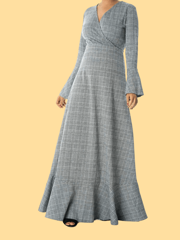 Houndstooth print maxi dress b Kabayare