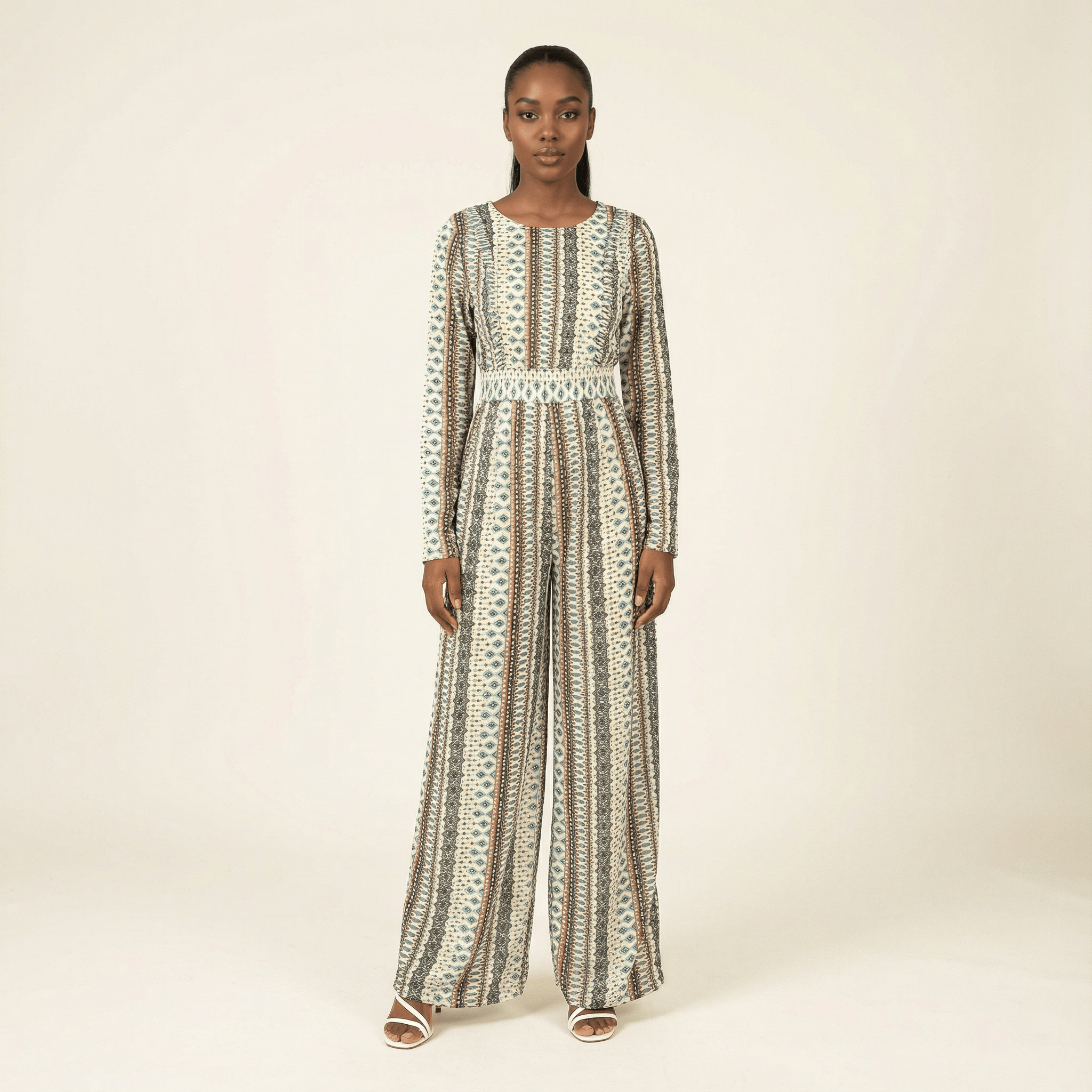 Ivory Boho print Modest jumpsuit Kabayare