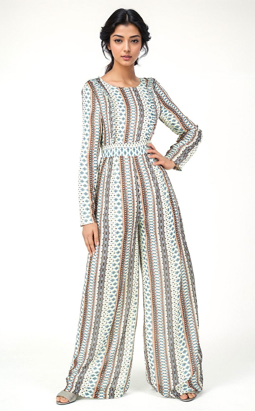 Ivory Boho print Modest jumpsuit Kabayare