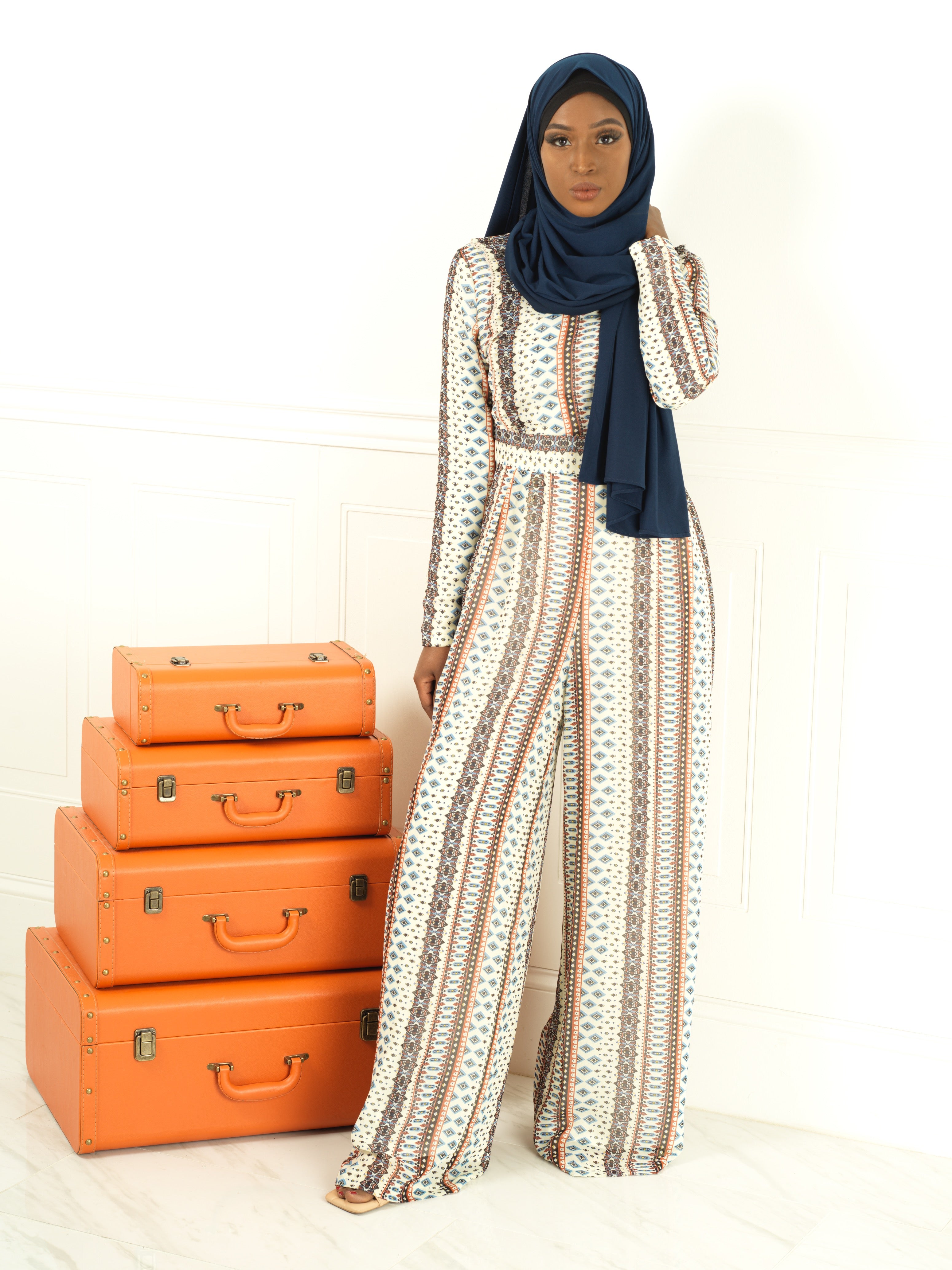 Ivory Boho print Modest jumpsuit Kabayare