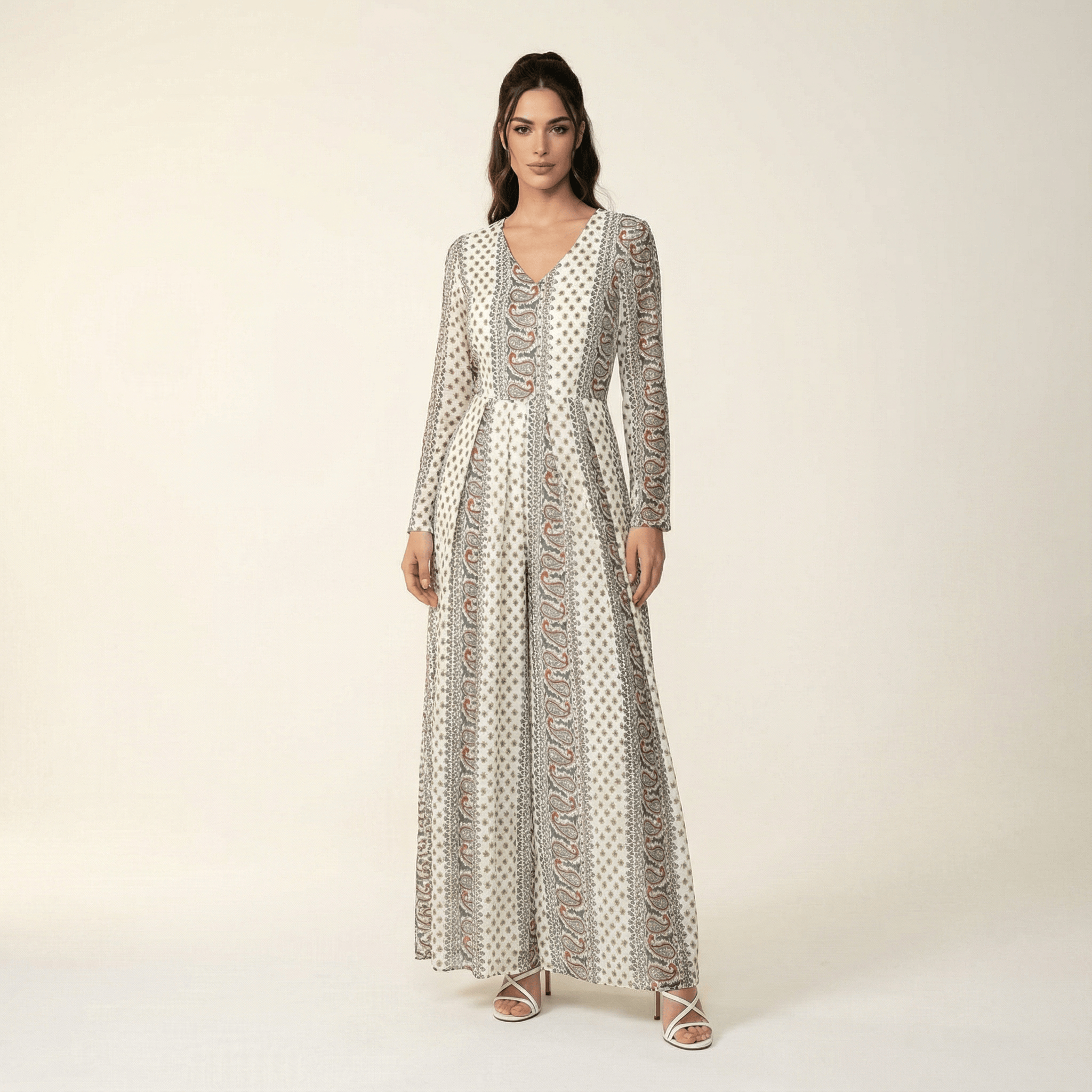 Ivory paisley long sleeve playsuit Maxi Kabayare