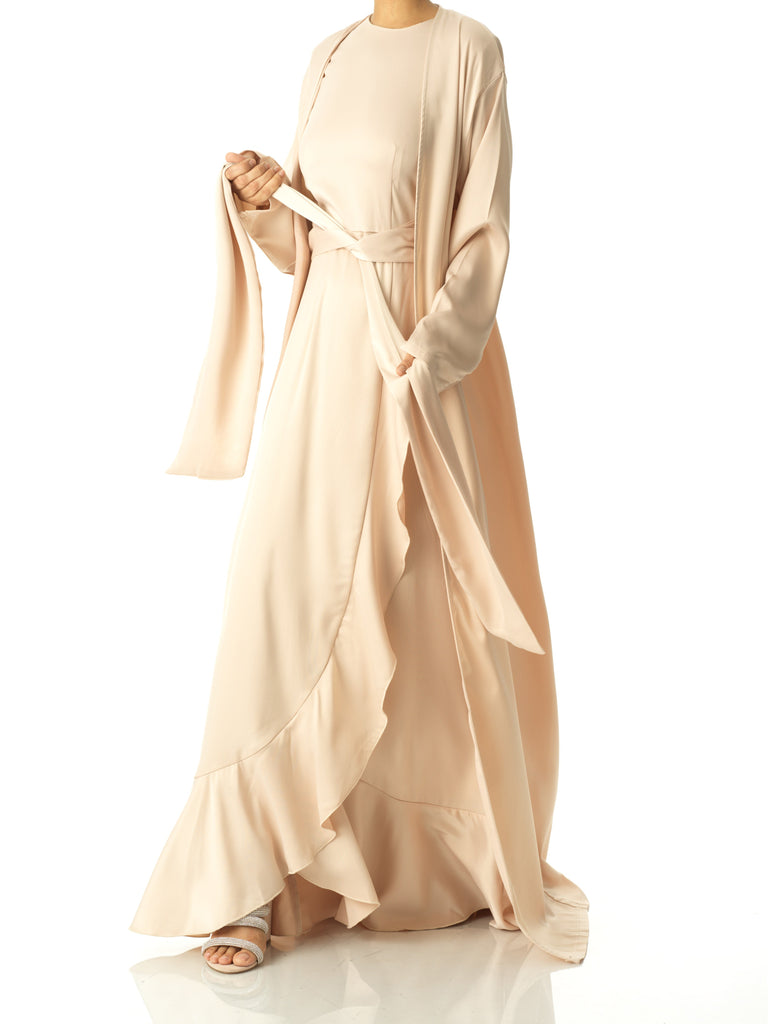 Ivory Pearl Princess Jasmine satin kimono two-piece set Kabayare