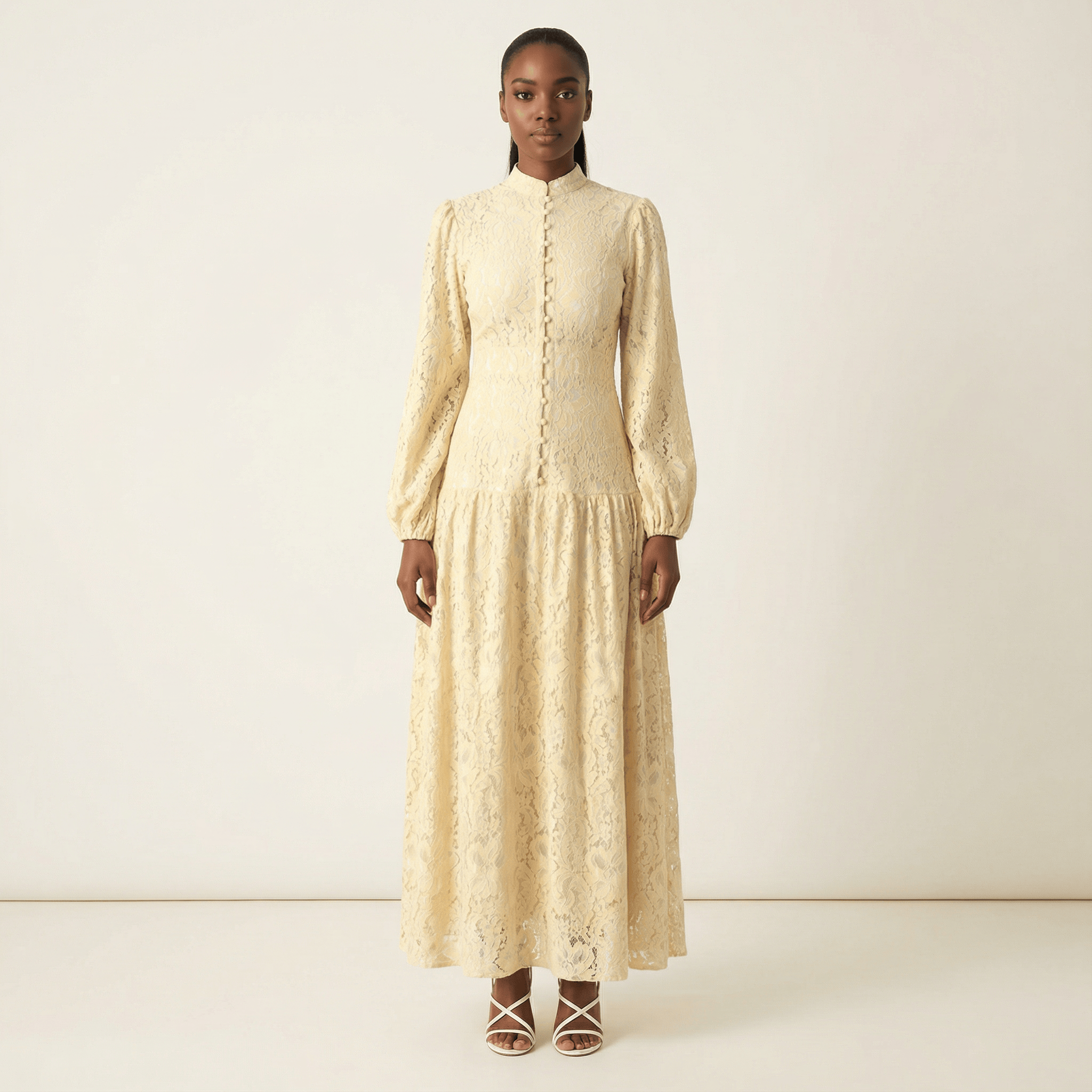 Ivory Romantic and feminine  lace maxi dress Kabayare