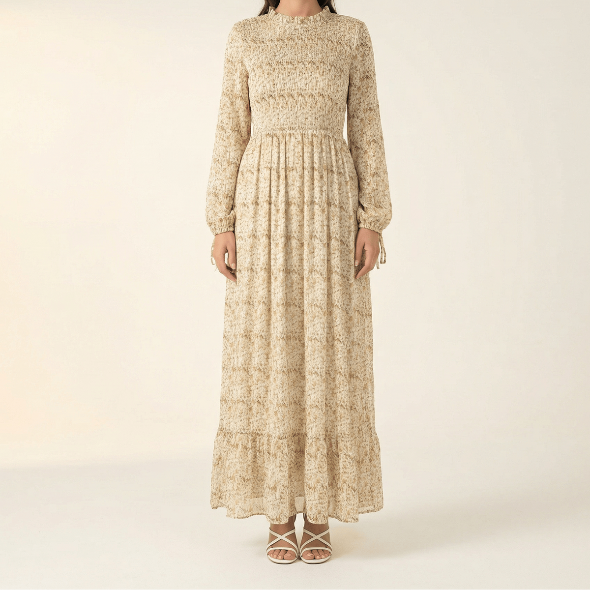 Jasmine petals Print Mock Neck Maxi dress Kabayare