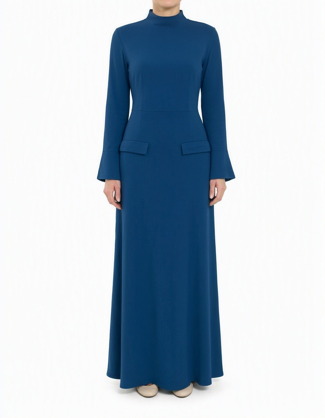 Jazz Blue Savile mock neck modest maxi dress Kabayare