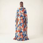 Kaftan abaya Zohra Blue and red tone silk chiffon Kabayare