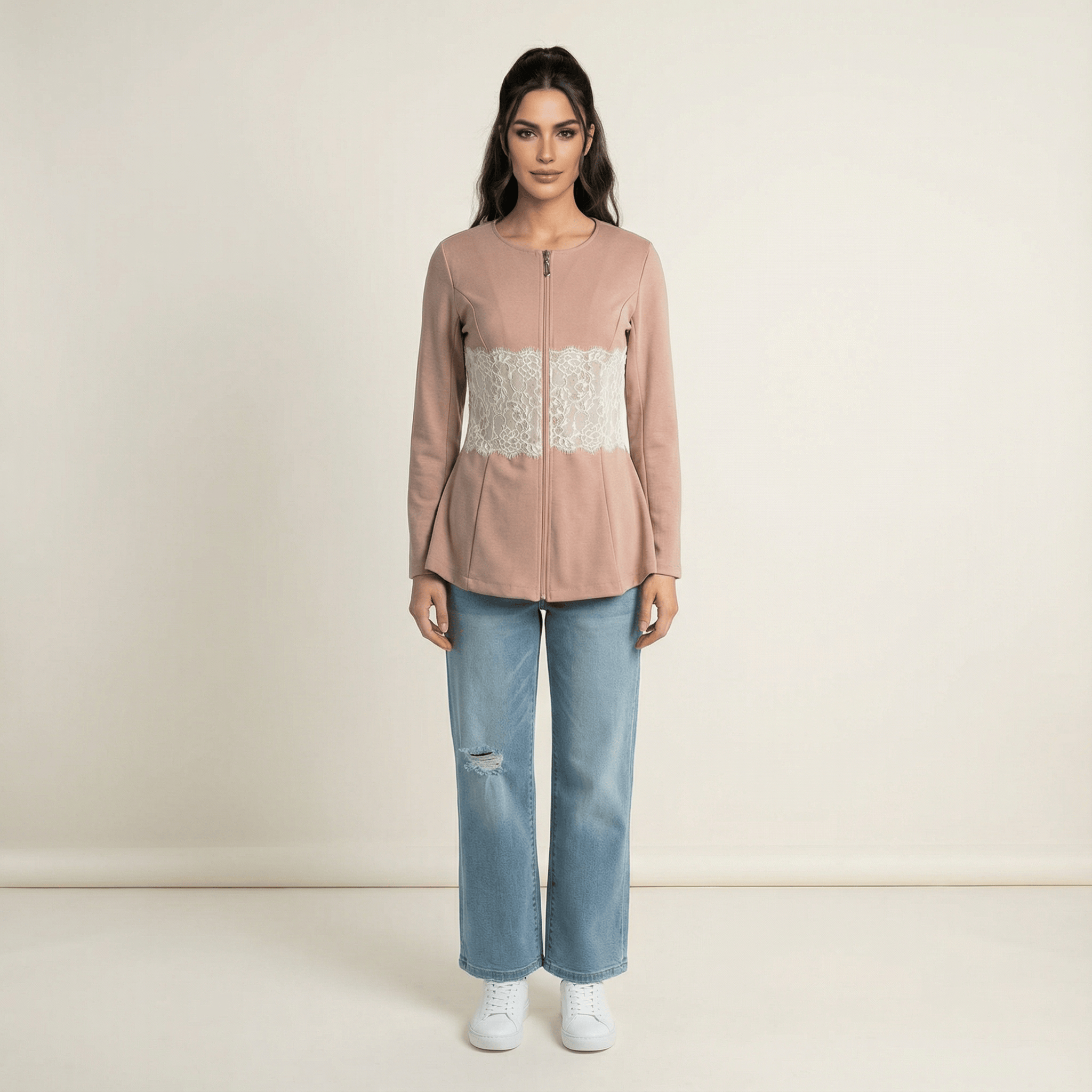 Lace Detail zipper Jacket Kabayare