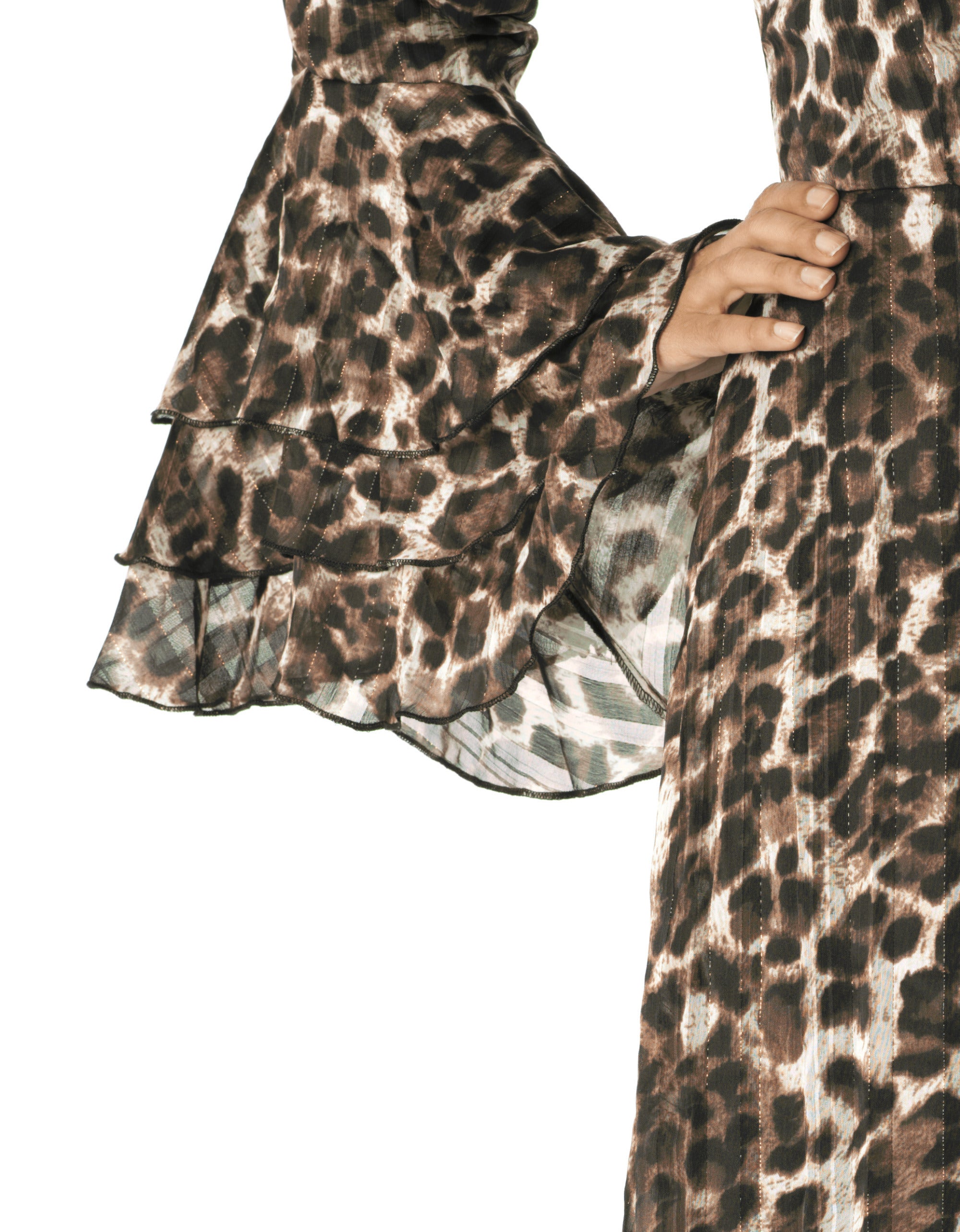 Leopard Verona Bell Sleeve Modest Maxi Dress: sleeve detail