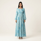 Light Blue Pretty Fatima floral print corset maxi dress Kabayare