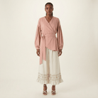 Long sleeve satin wrap top Kabayare