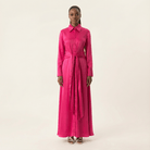 Magenta shirt-dress satin maxi dress Kabayare