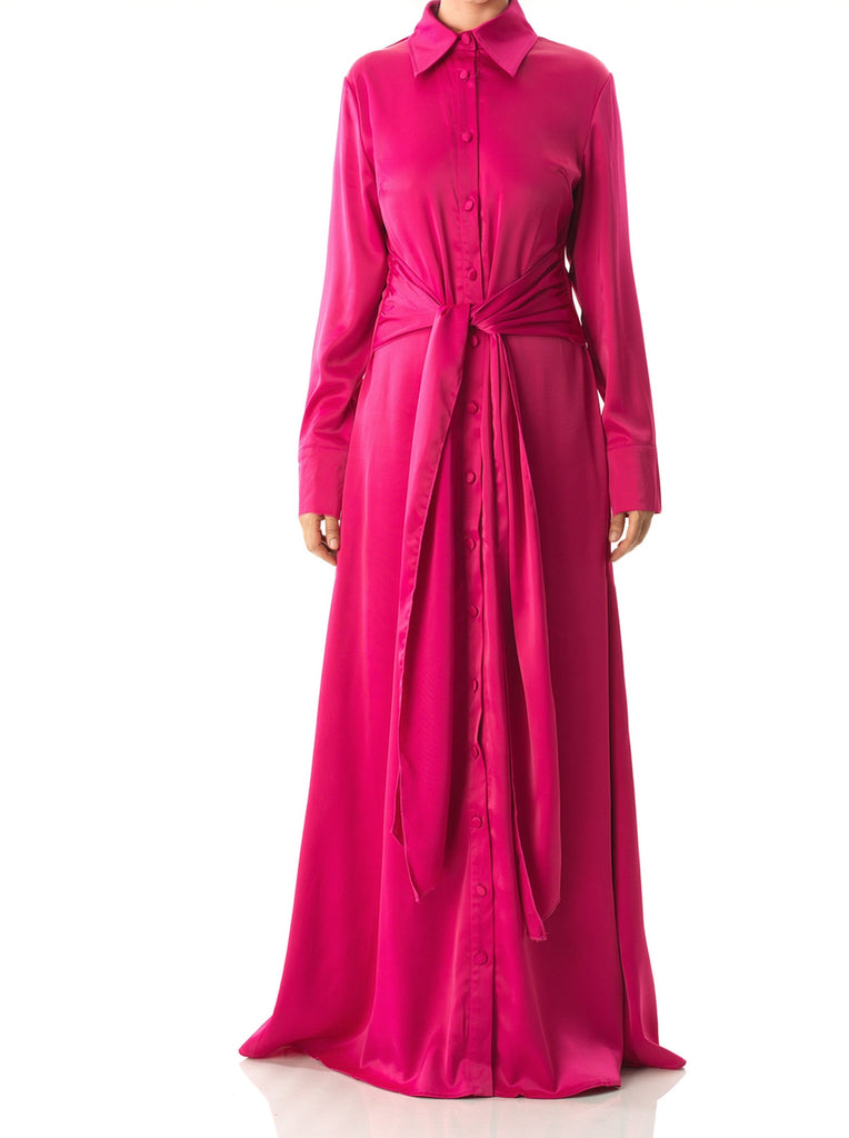 Magenta shirt-dress satin maxi dress Kabayare