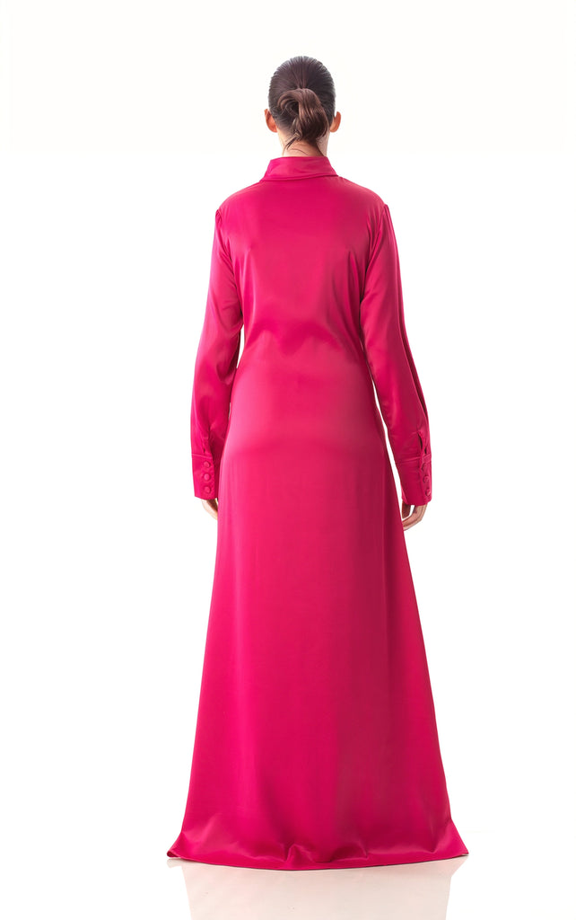 Magenta shirt-dress satin maxi dress Kabayare