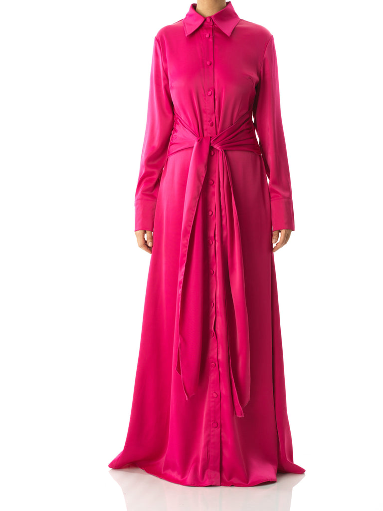 Magenta shirt-dress satin maxi dress Kabayare