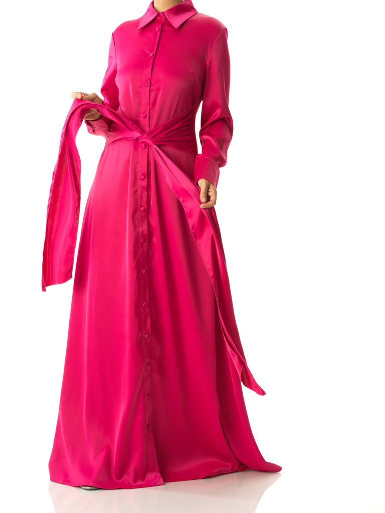 Magenta shirt-dress satin maxi dress Kabayare