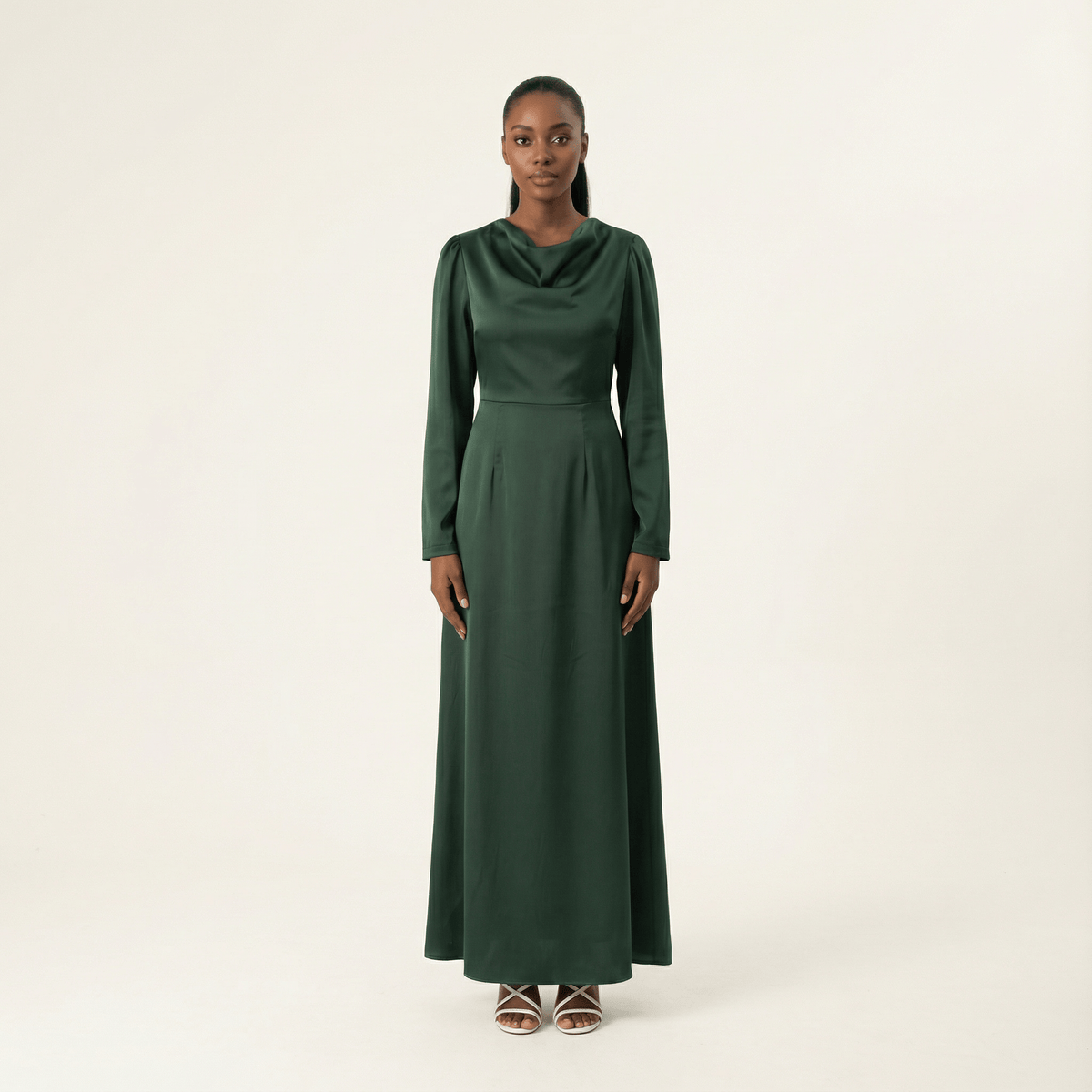 green emerald velvet dress Dark Green Chiffon Maxi Dress  V Neck Swing Party Elegance 5114 Emerald Green / S