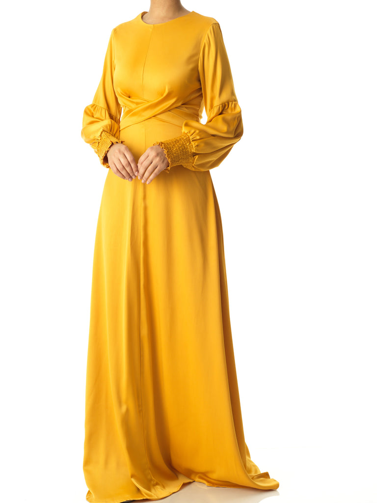 Marigold jasmine satin modest maxi dress Kabayare
