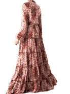 Maroon cheetah floral Anitta tiered chiffon maxi dress Kabayare