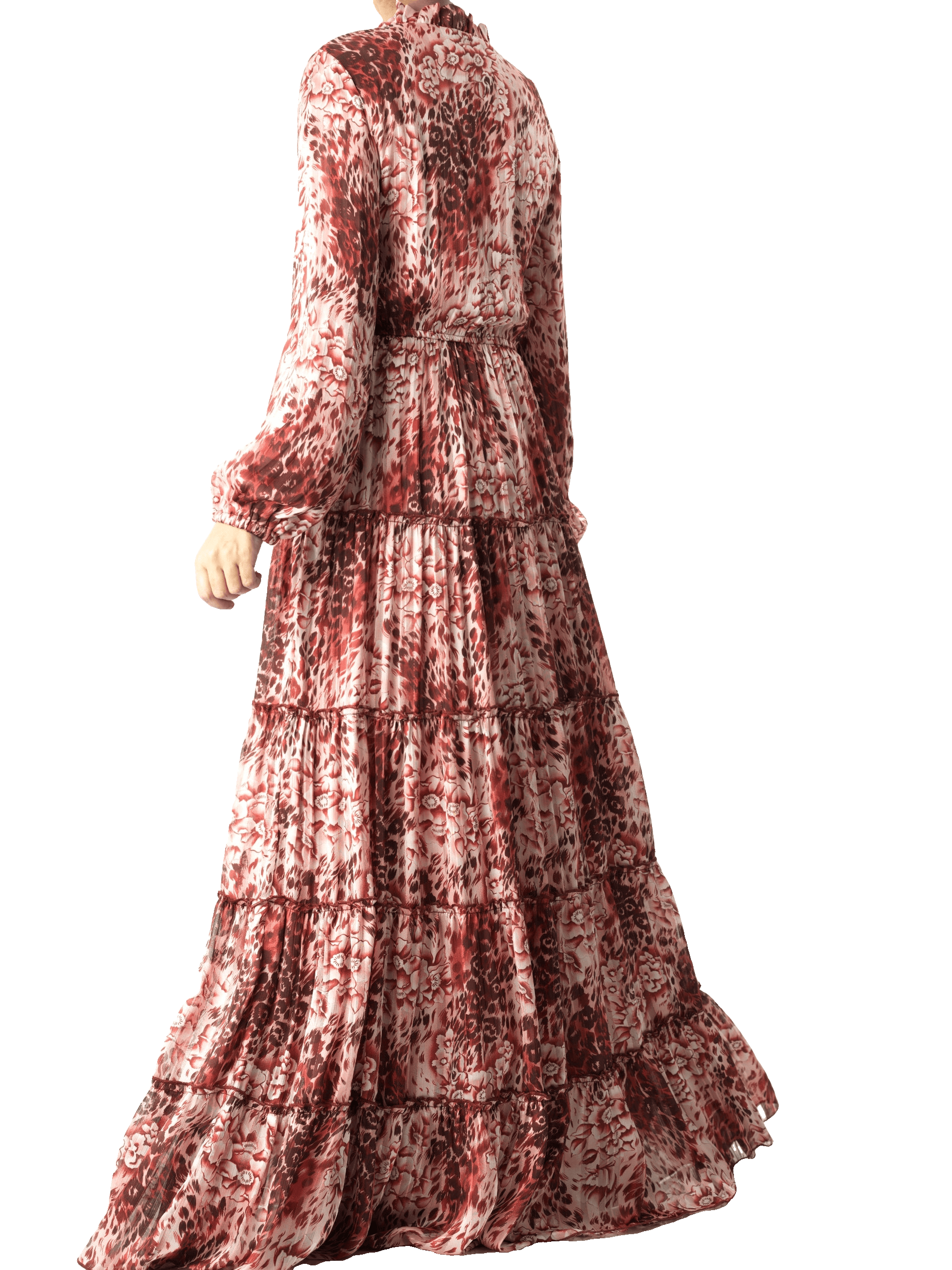 Maroon cheetah floral Anitta tiered chiffon maxi dress Kabayare