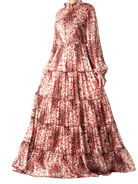 Maroon cheetah floral Anitta tiered chiffon maxi dress Kabayare