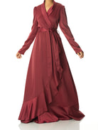 Maroon Classic Elegance wrapped satin maxi dress Kabayare
