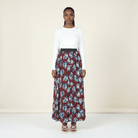 maroon floral pleated maxi skirt Kabayare