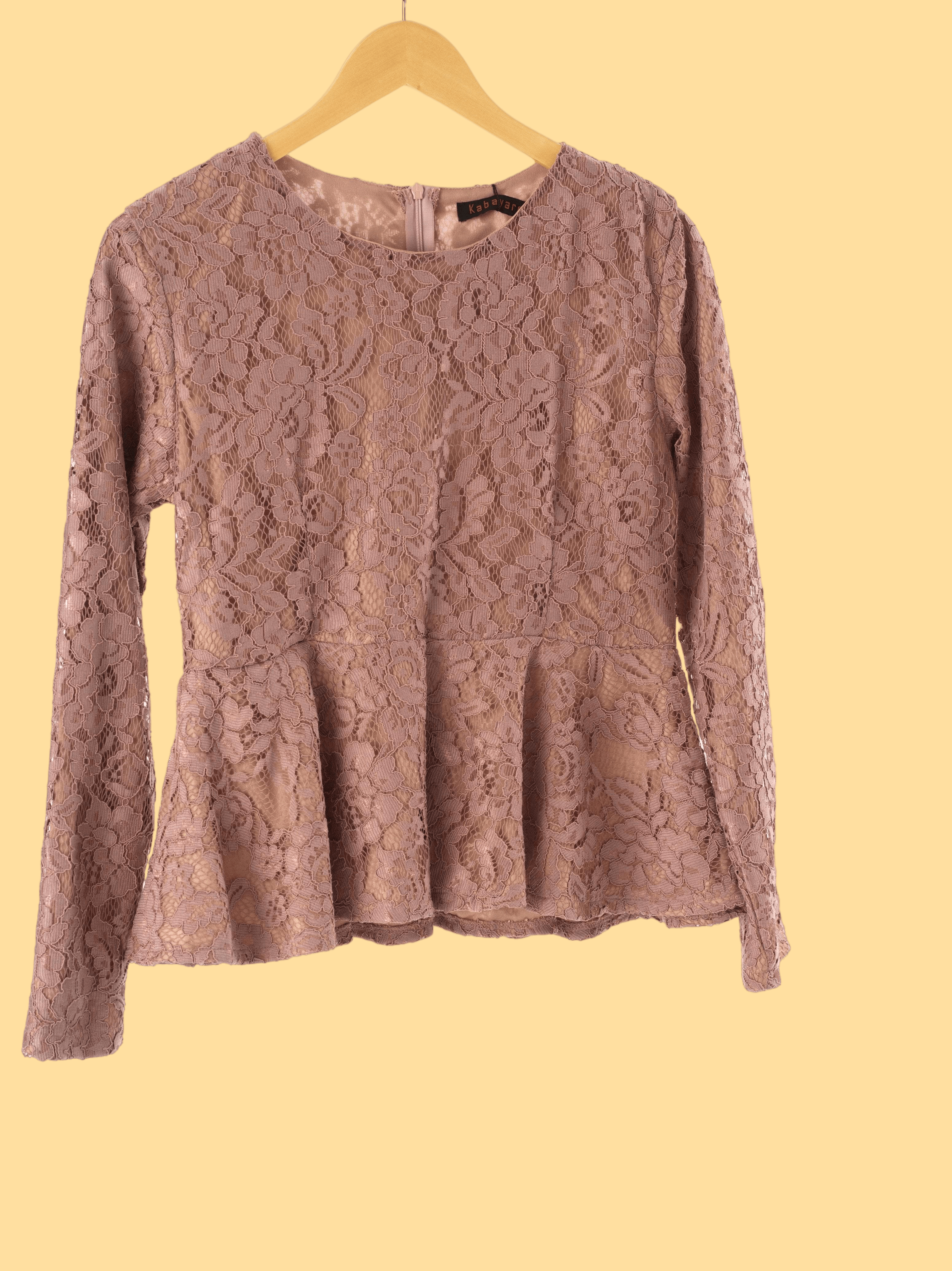 Mauve Lace Peplum Top Kabayare
