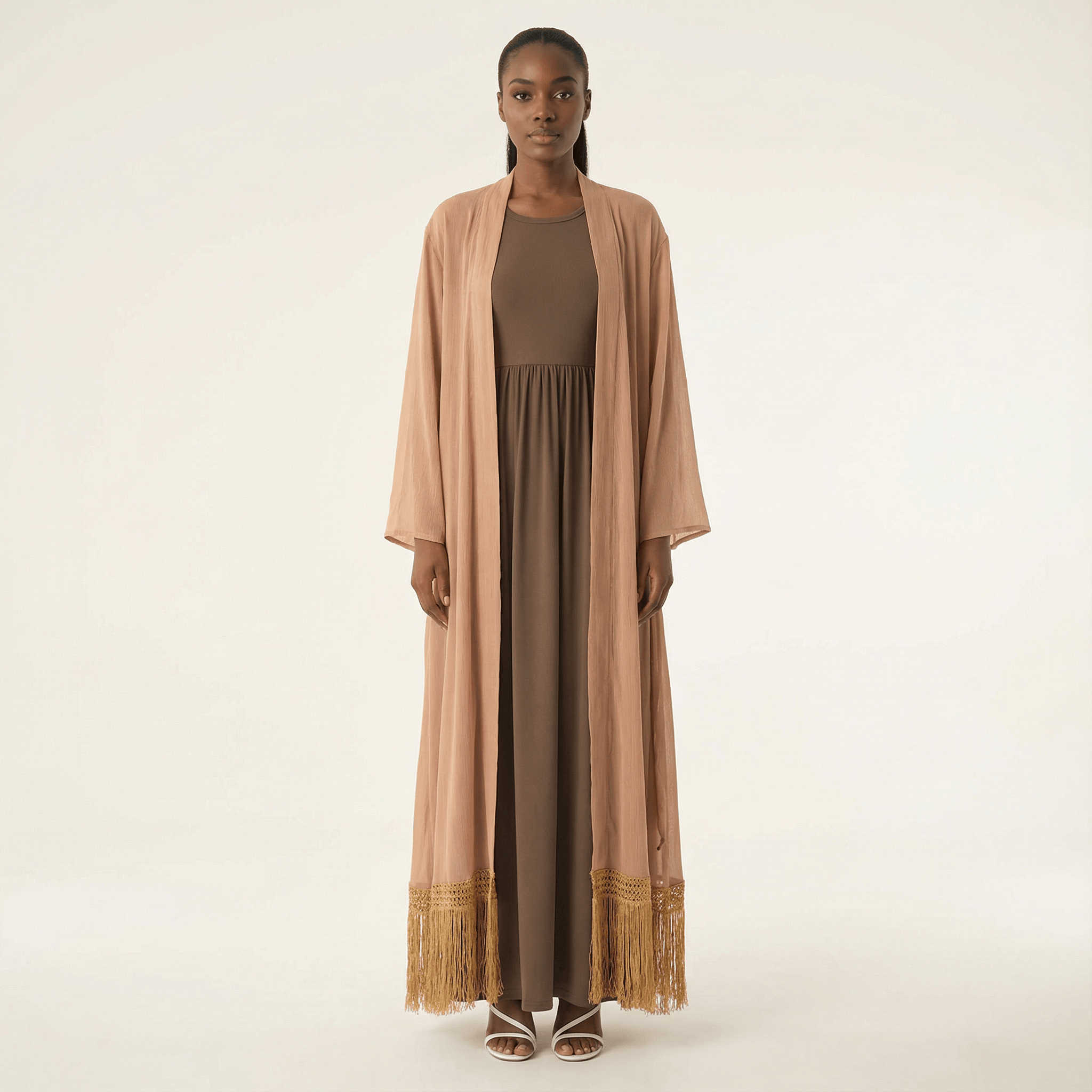 Maxi cardigan abaya Effortlessly chic fringe Kabayare