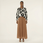 Mocha pleated chiffon Maxi Skirt Kabayare