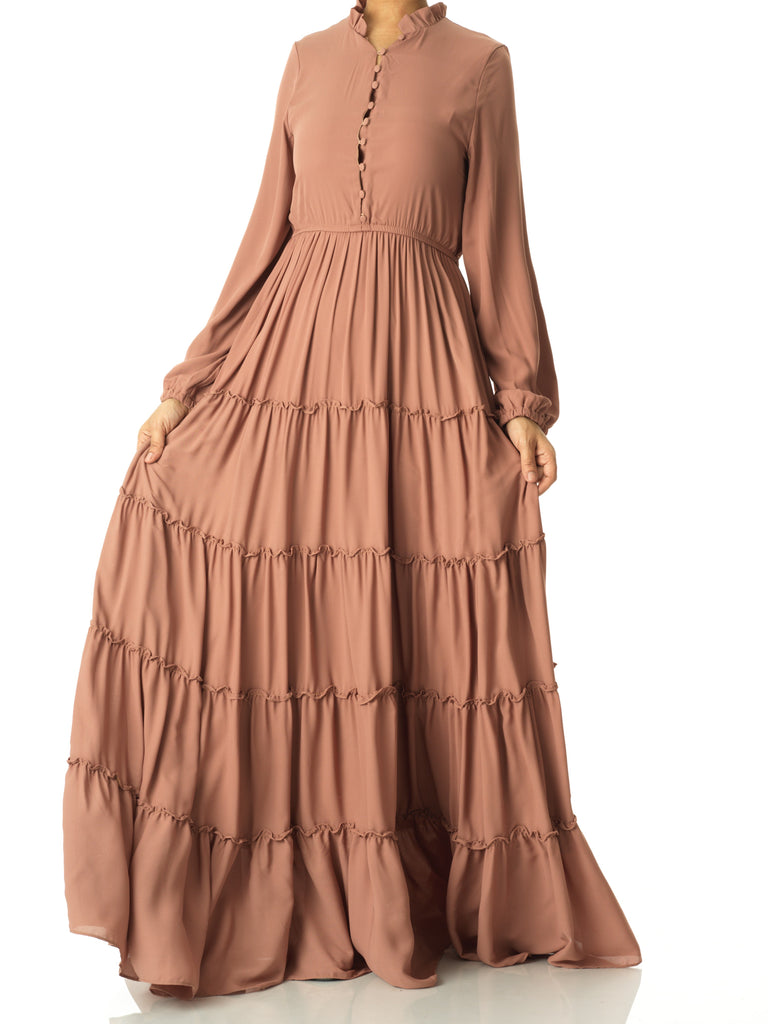 Mocha  tiered chiffon maxi dress Kabayare