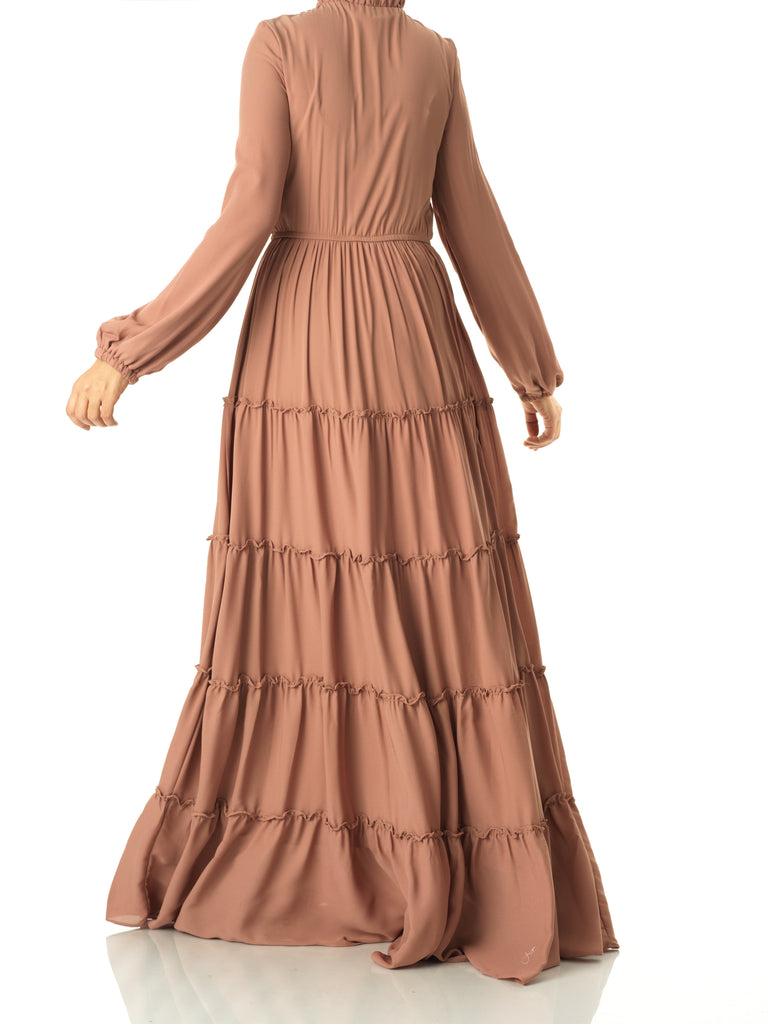 Mocha  tiered chiffon maxi dress Kabayare