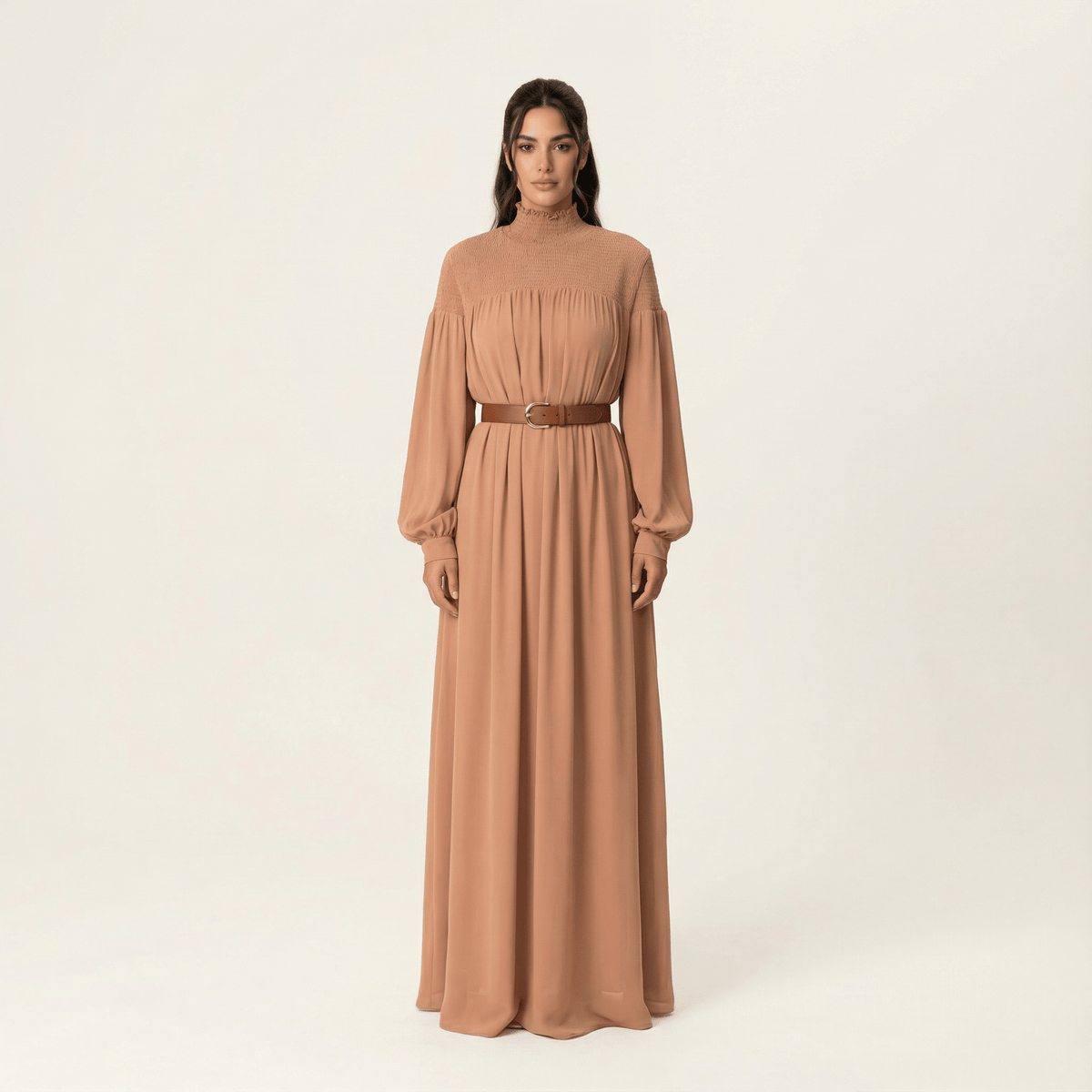 Mocha umbrella chiffon maxi dress | Dress