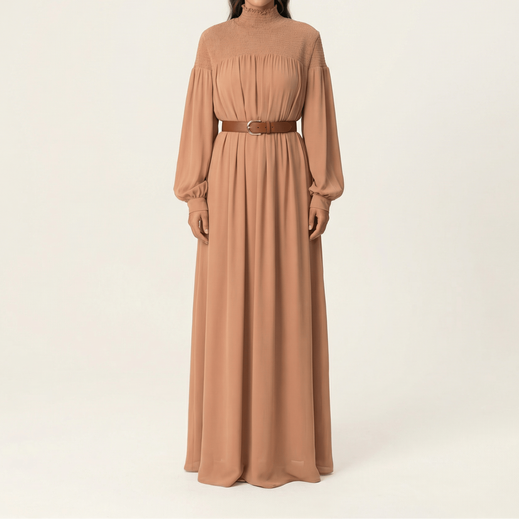 Mocha umbrella chiffon maxi dress Kabayare