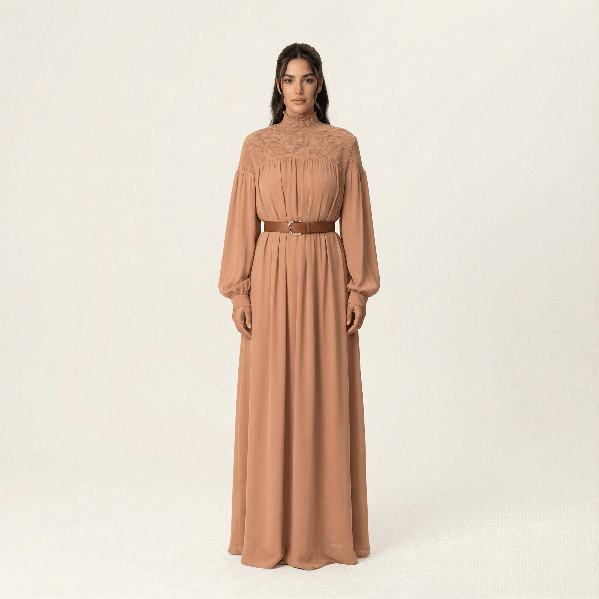 Mocha umbrella chiffon maxi dress Kabayare