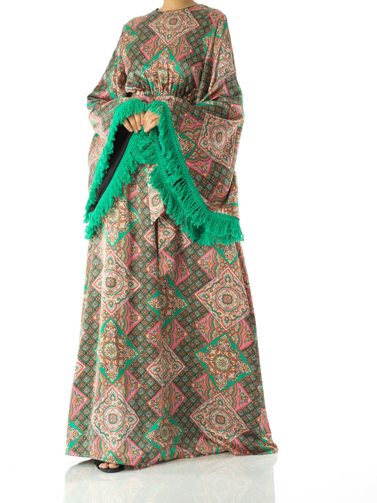 Moroccan print captivated in tassel modest maxi dress Kabayare