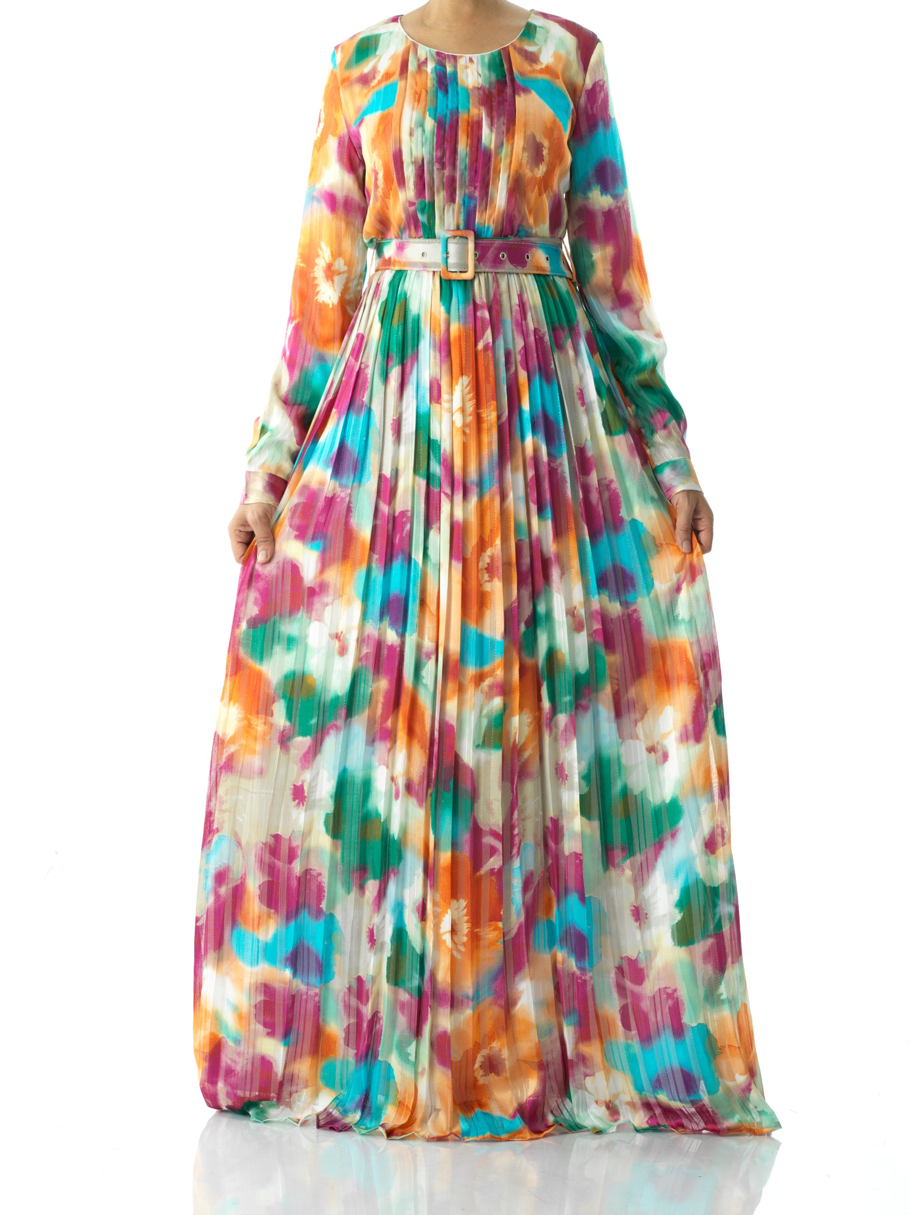Nadine dreamy print silk chiffon shimmer maxi dress Kabayare