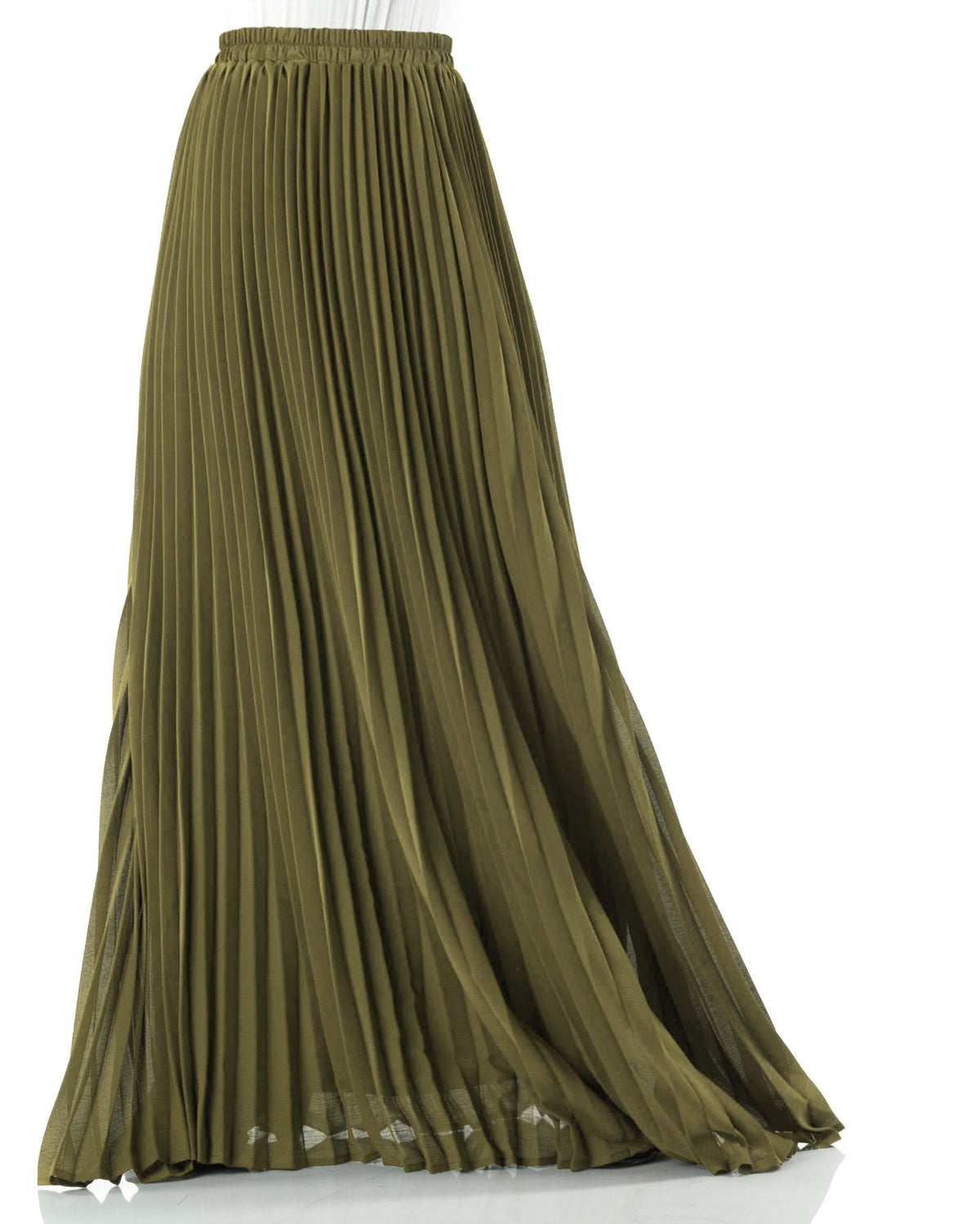 Olive pleated Maxi Skirt Kabayare