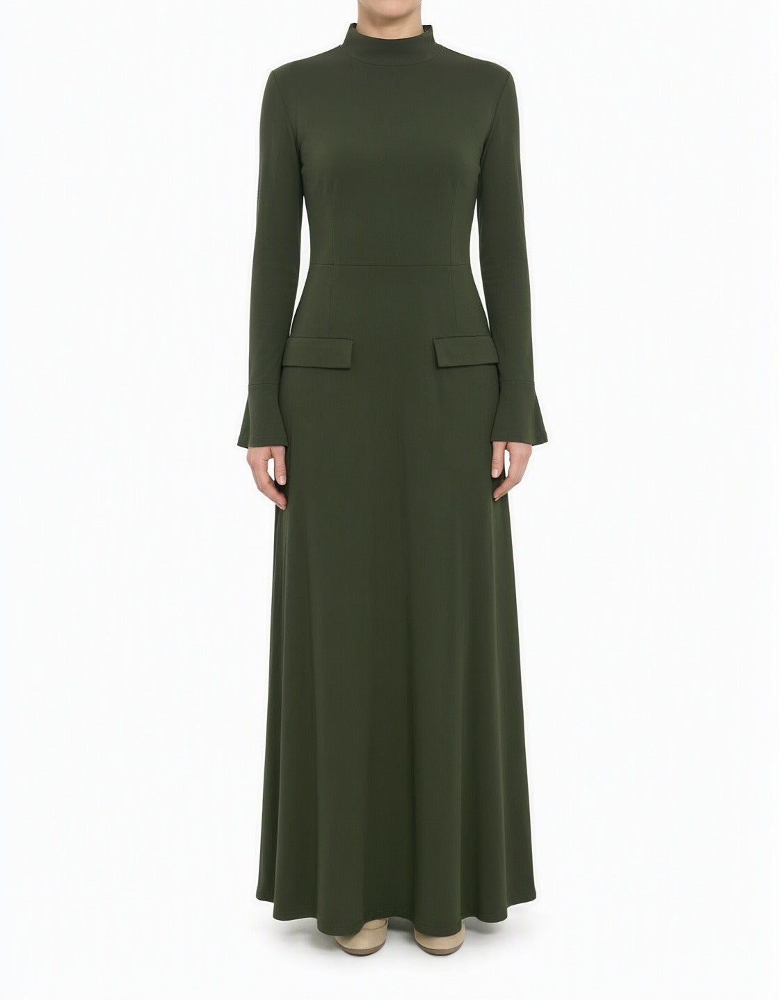 Olive Savile mock neck modest maxi dress Kabayare