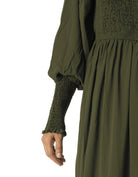 Olive Sorrento Smocked Tiered Modest Maxi Dress: sleeve detail