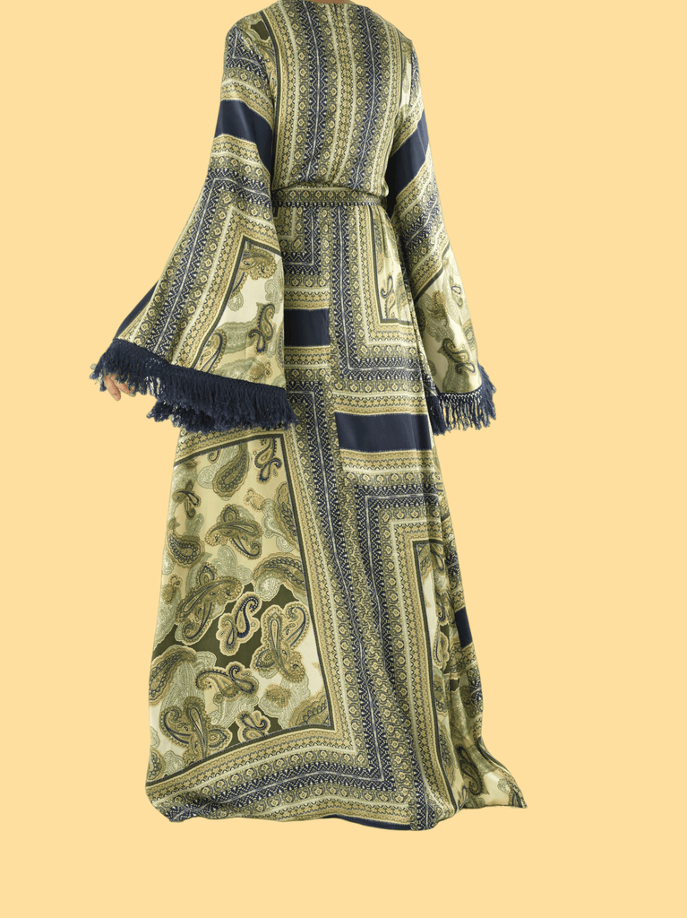 Olive tassle Paisley  modest maxi dress Kabayare