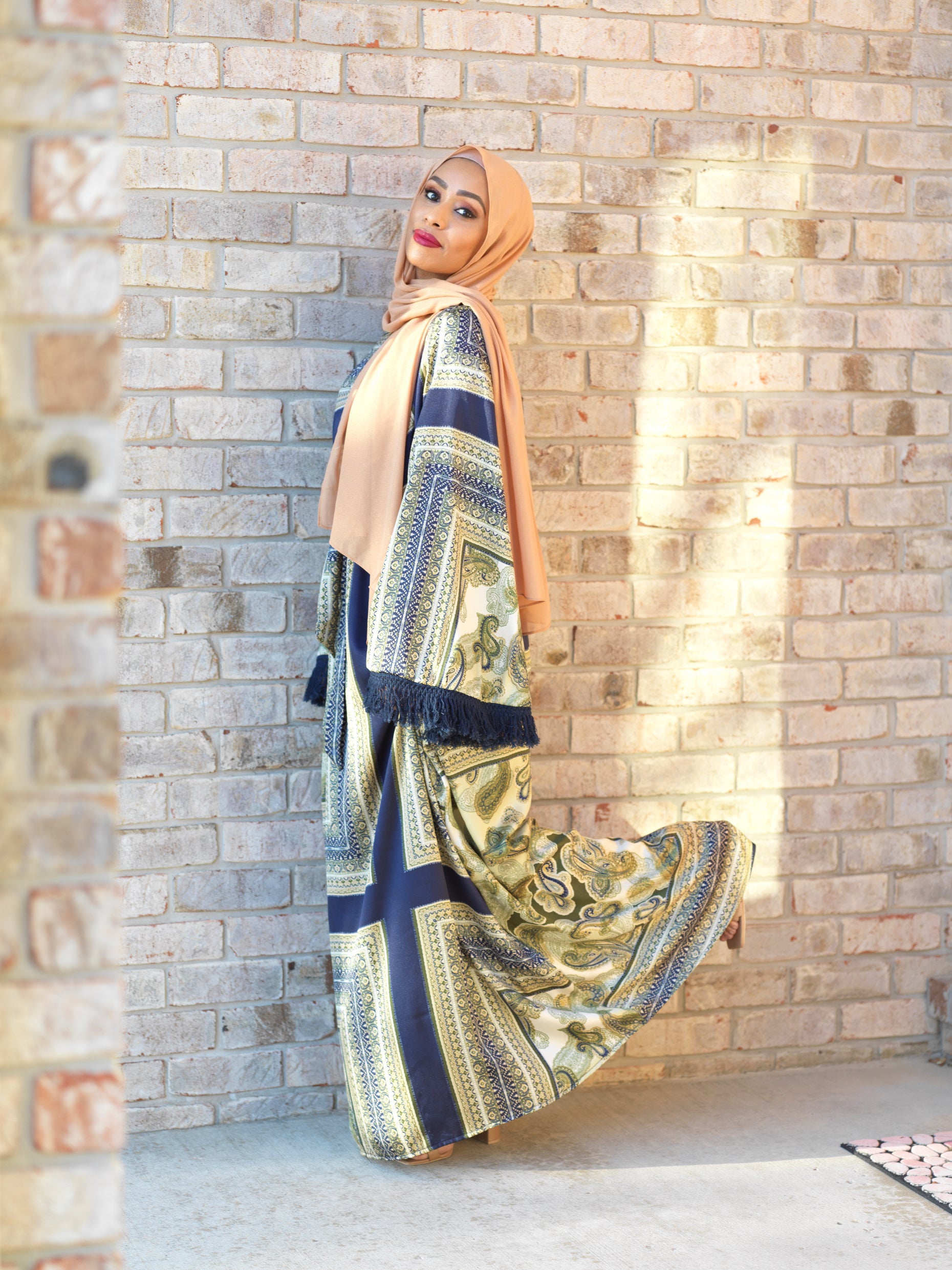 Olive tassle Paisley  modest maxi dress Kabayare