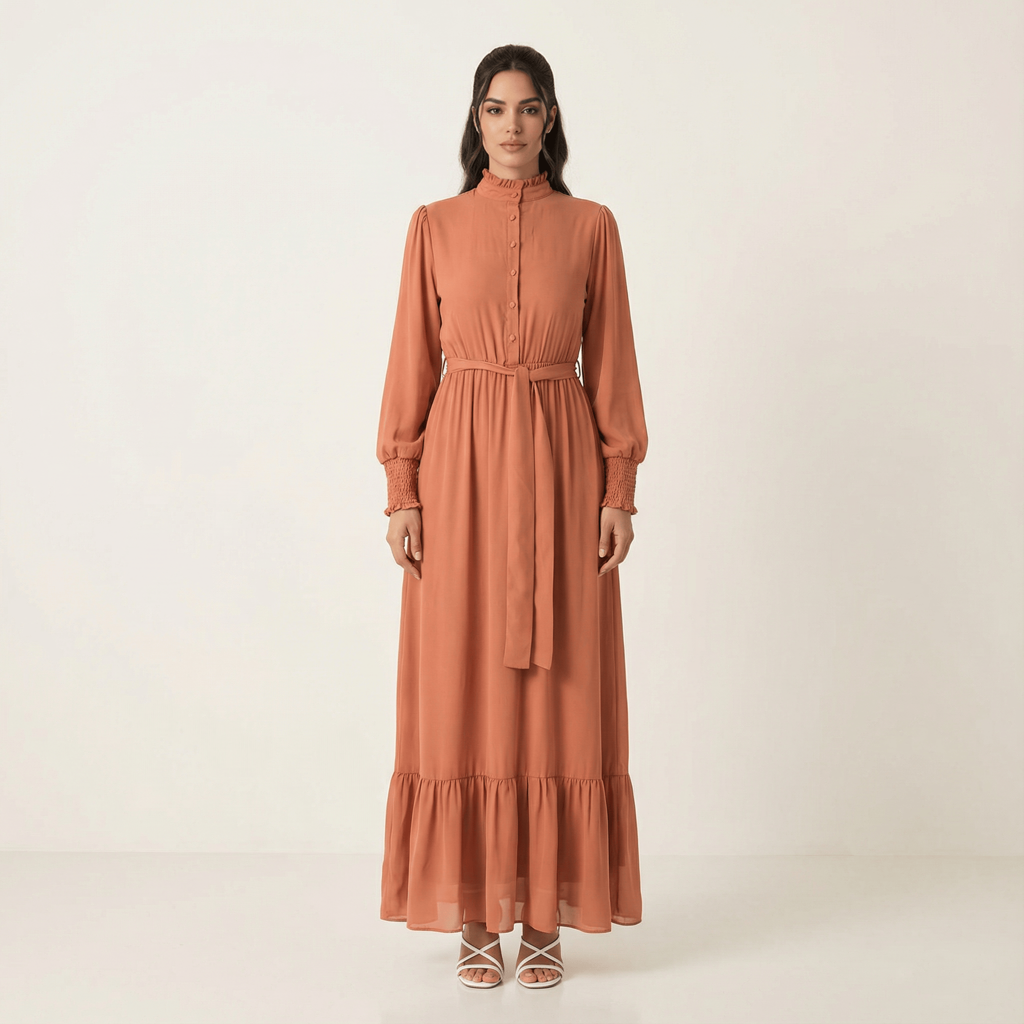 Olivia crepe long sleeve maxi modest dress Kabayare
