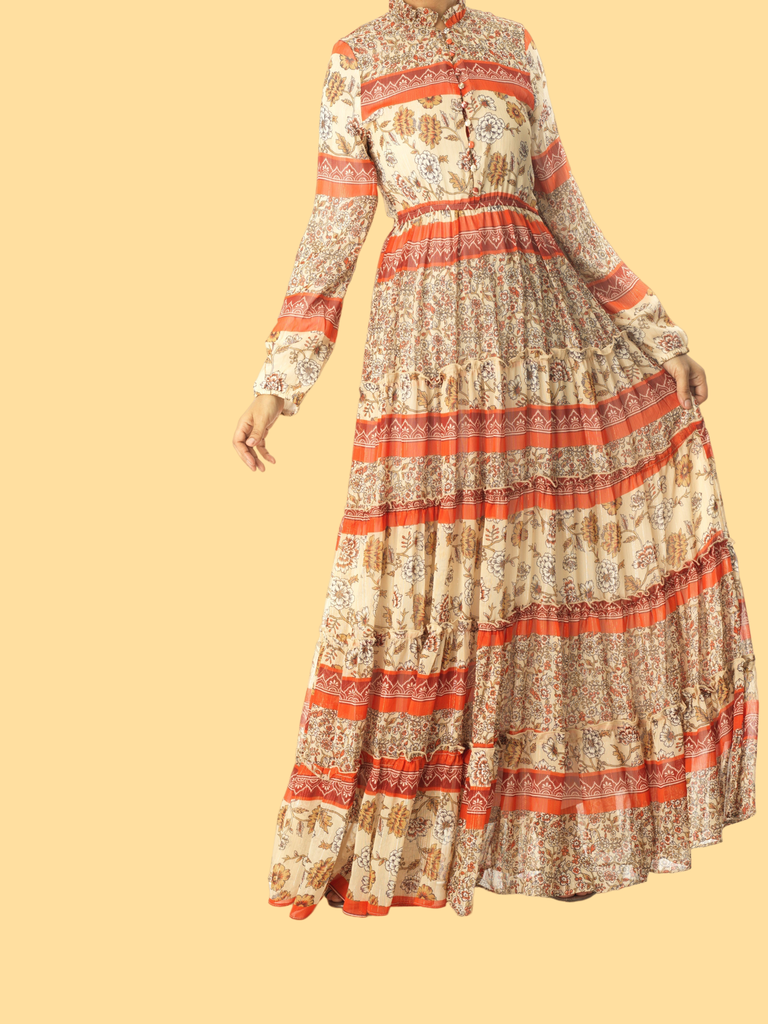 Orange bohemian Marigold maxi dress Kabayare