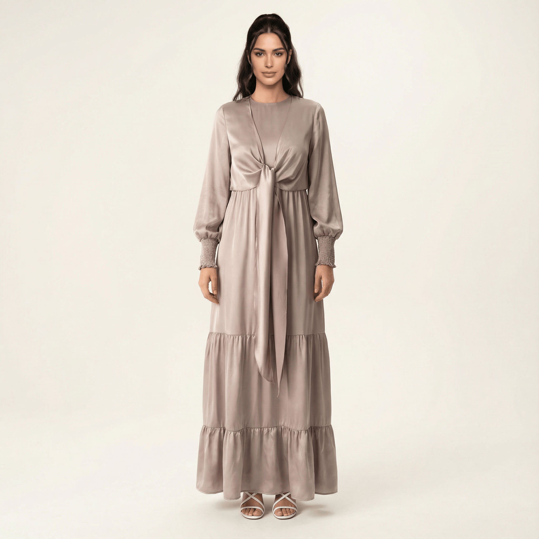 Pastel Dusty rose satin modest maxi dress Kabayare