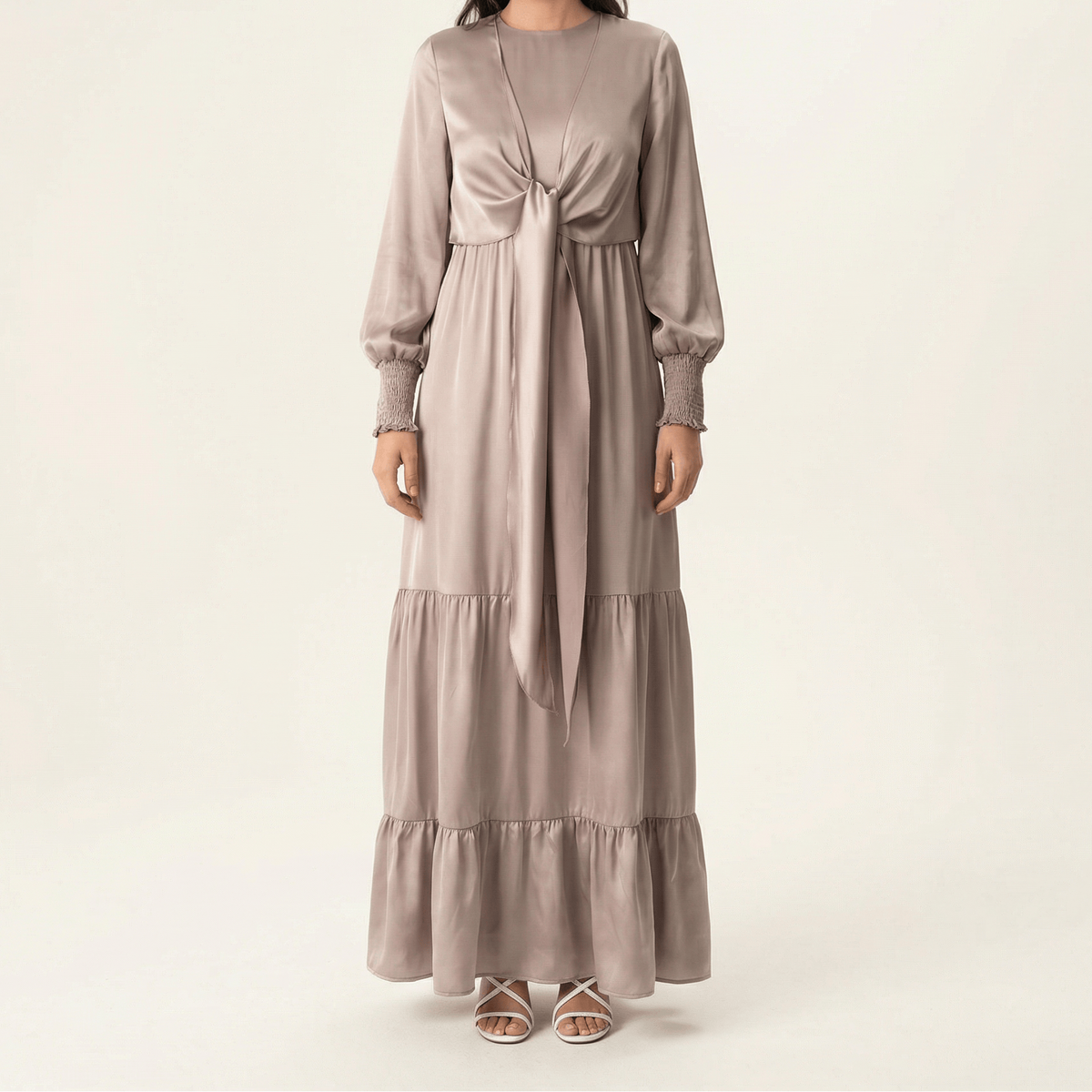 Pastel Dusty rose satin modest maxi dress Kabayare