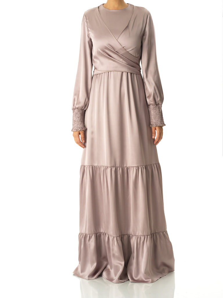 Pastel Dusty rose satin modest maxi dress Kabayare