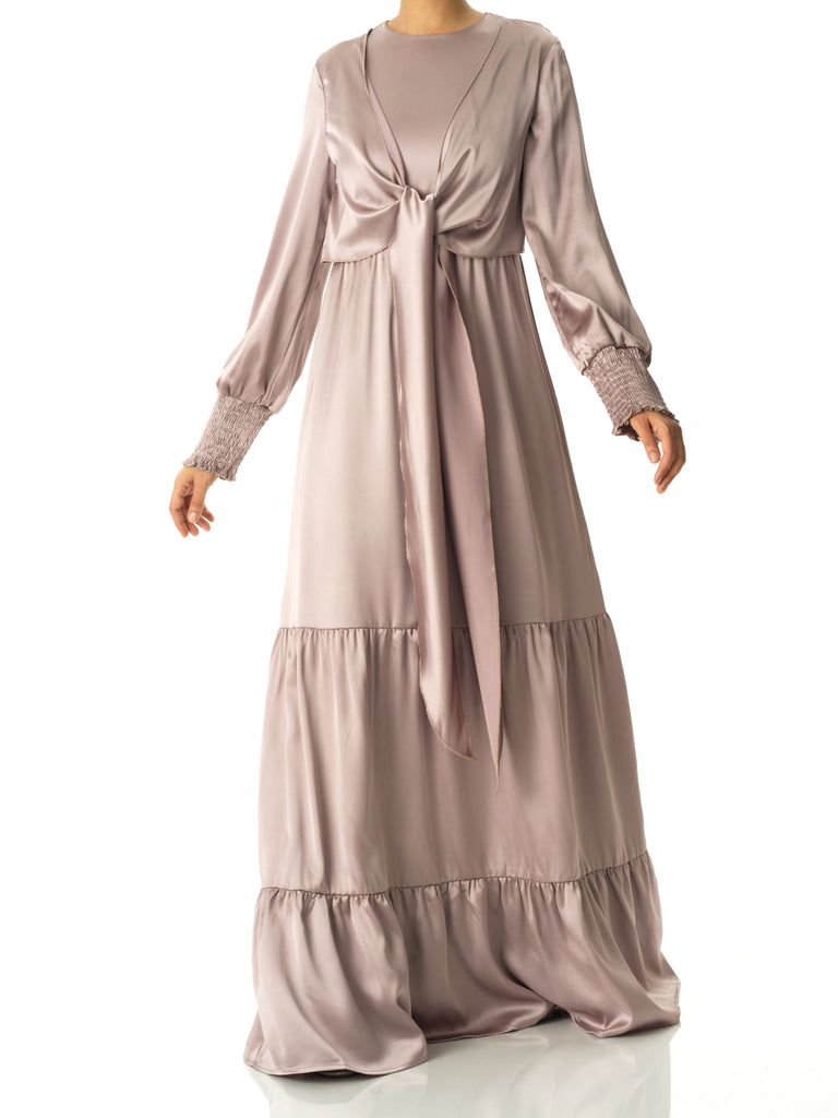 Pastel Dusty rose satin modest maxi dress Kabayare