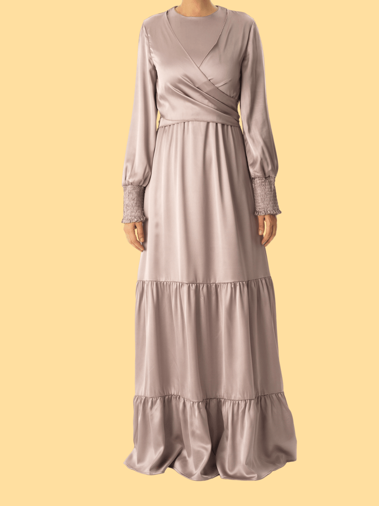 Pastel Dusty rose satin modest maxi dress Kabayare