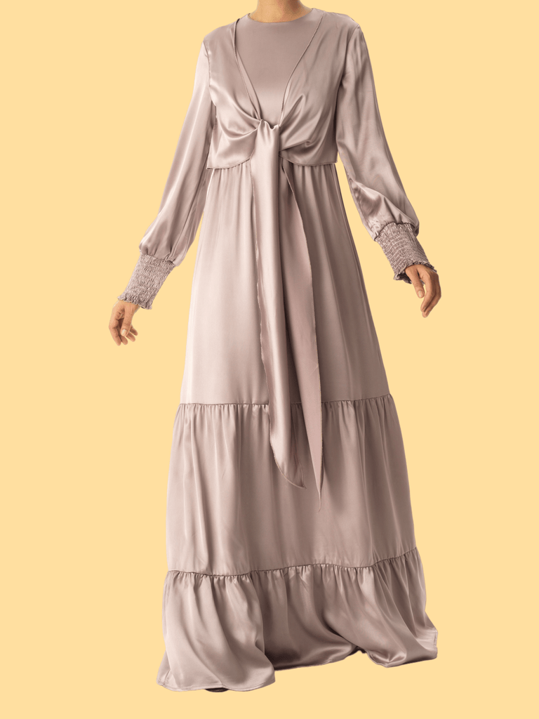 Pastel Dusty rose satin modest maxi dress Kabayare