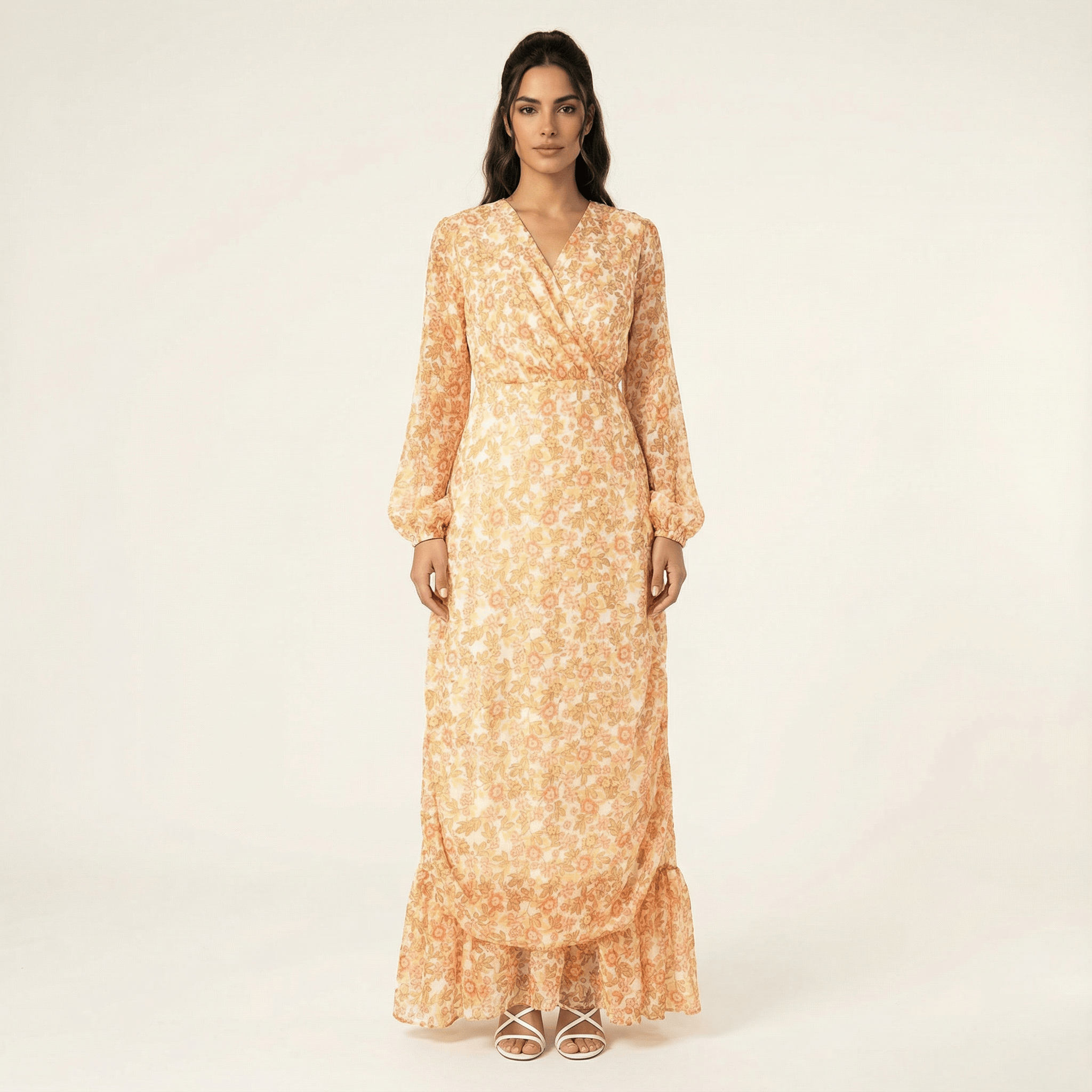 Pastel Floral with hint of gold Petite maxi dress Kabayare
